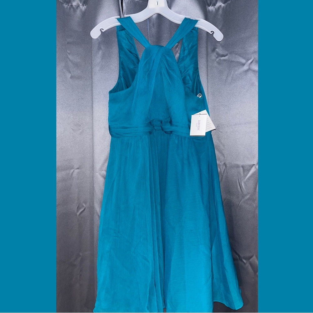 NWT David's Bridal Teal Turquoise Oasis Chiffon Short Bridesmaid Dress Size 12